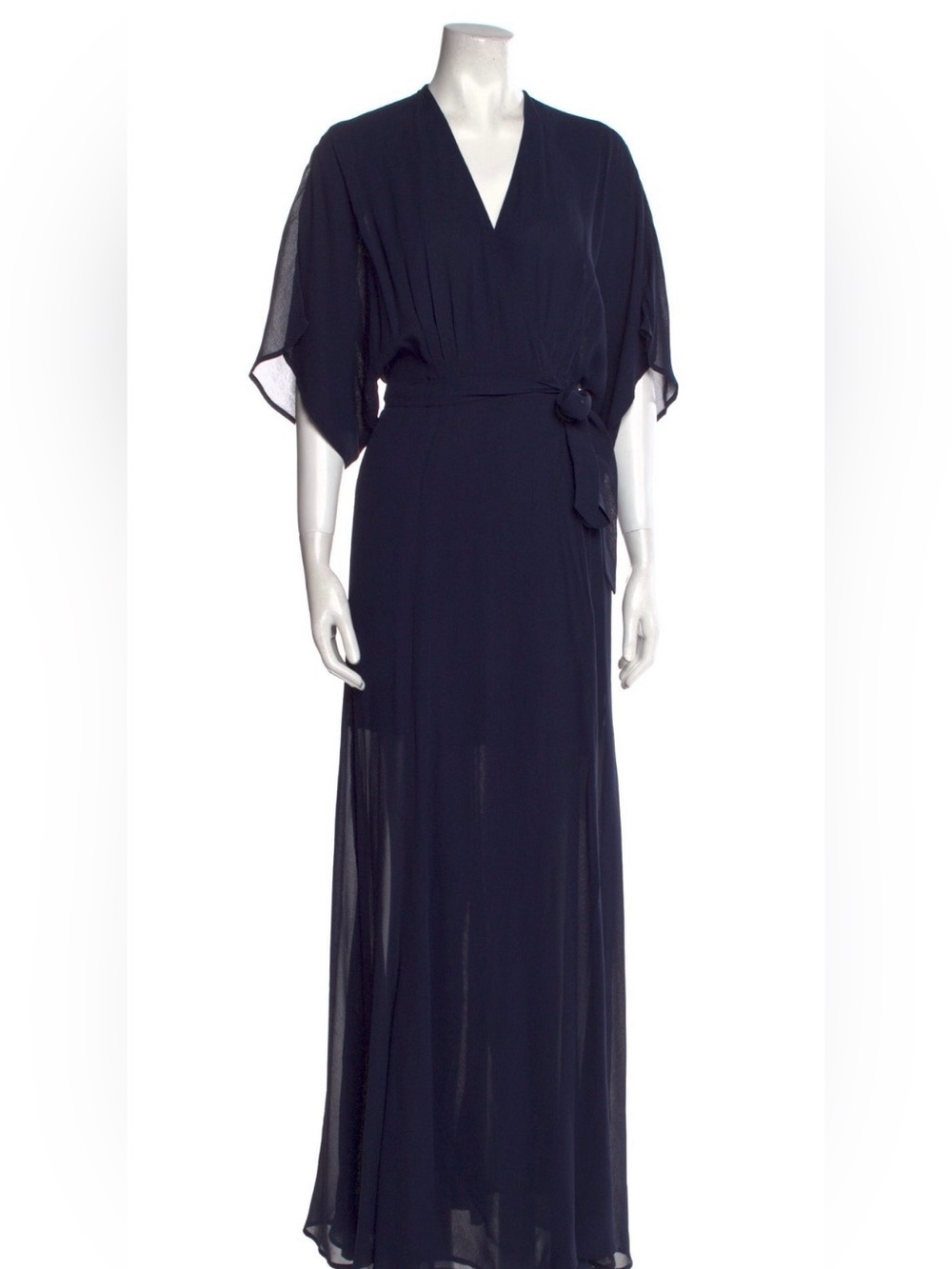 Reformation Navy Wrap-Style Maxi Dress with Tie Waist